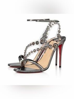 Christian Louboutin Corinetta 100 studded PVC sandals in gunmetal